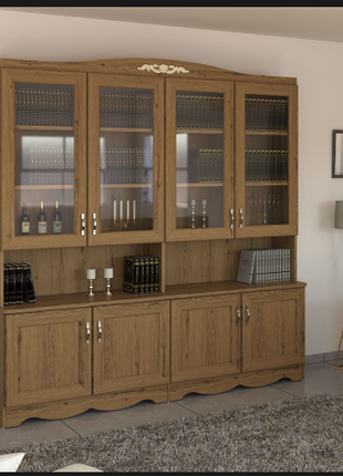 Heritage Glass-Door Bookcase with Crown Molding