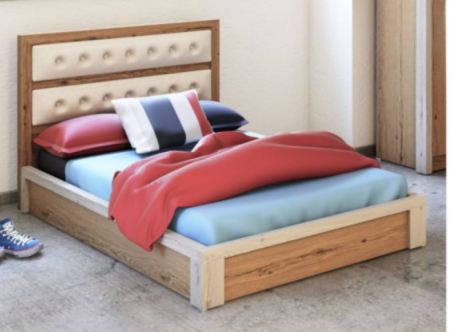 Classic wood single kids bed with striped headboard and cream finish