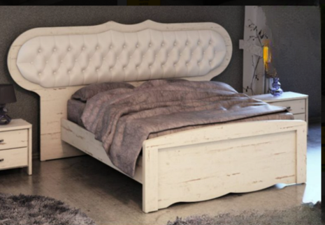 180 cm Classic Bed with Curved Headboard in antique white finish