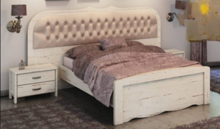 180 cm Royal Bed with tall tufted headboard in creamy white finish