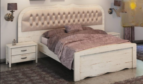 180 cm Royal Bed with tall tufted headboard in creamy white finish