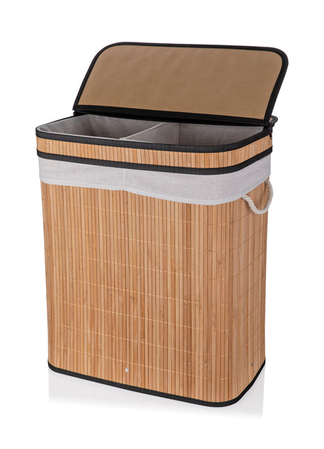 Bamboo Divided Laundry Basket