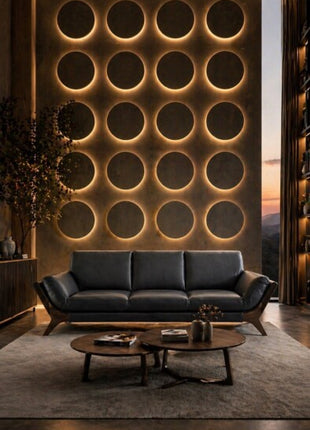 Ostro L-shaped corner sofa in dark grey leather in elegant European interior